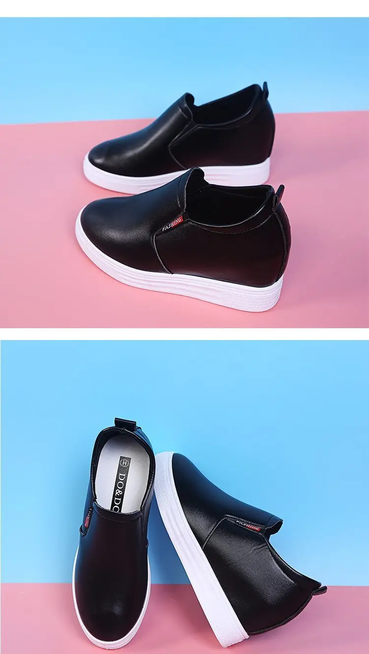 Autumn universal white sneakers with hidden heel wedge heel platform, casual loafers for students — chobi 40