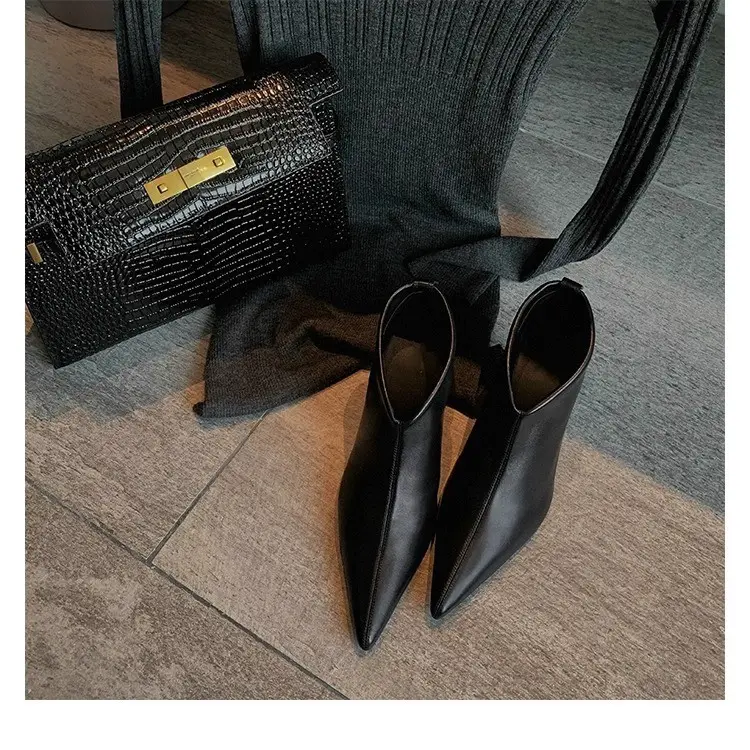 Elegant high heels pointed-toe stiletto heels, universal demi-season low boots, (Physicals), french style — chobi 21