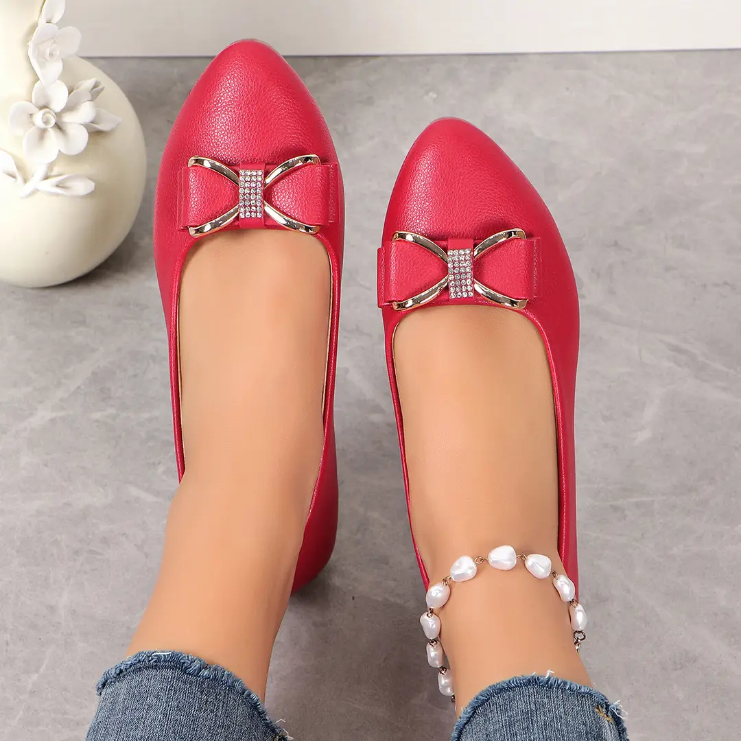(Cross-border trading), women's shoes wedge heel pointed-toe low-cut with bow, 2024 years, trend of season, plus size, work shoes — chobi 14