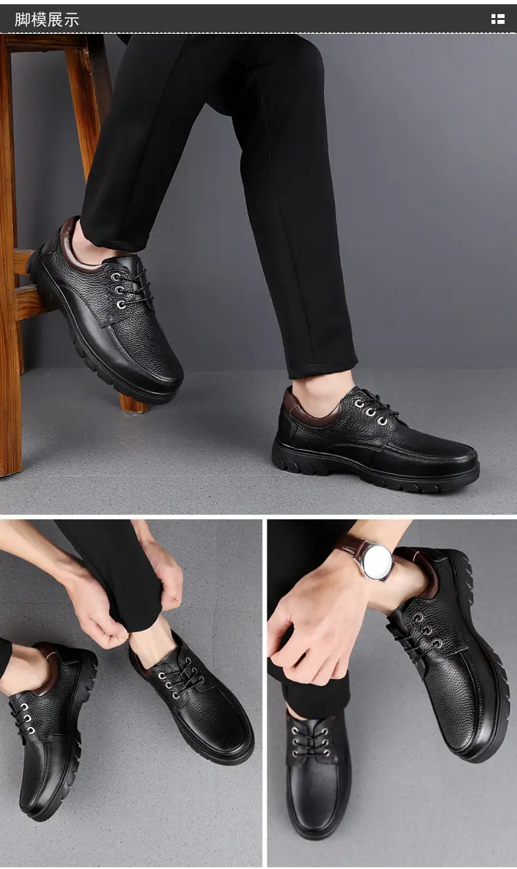 Leather demi-season shoes, men's casual casual footwear, for middle age, Korean style, soft sole — chobi 18