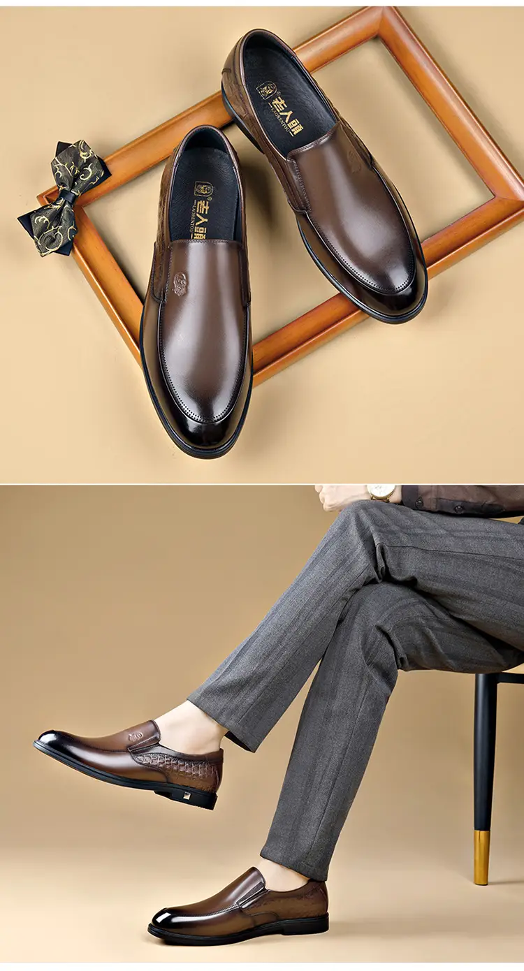 Men's human head, leather casual wedding shoes, crocodile print, genuine leather, cowhide — chobi 27
