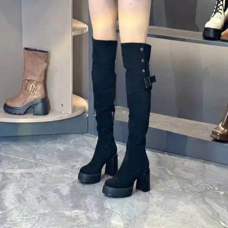 Retro demi-season high boots, French vintage style, visually slimming, wide stable heel, can be worn in two ways — chobi 4