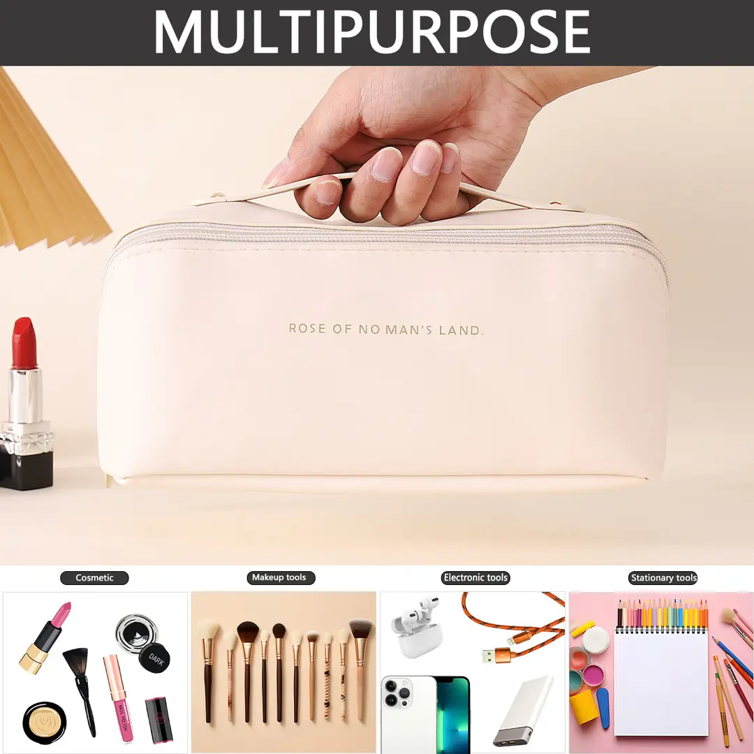 Fashionable handheld cosmetic bag to go out, capacious organizer bag for traveling, high quality polyurethane purse — chobi 26