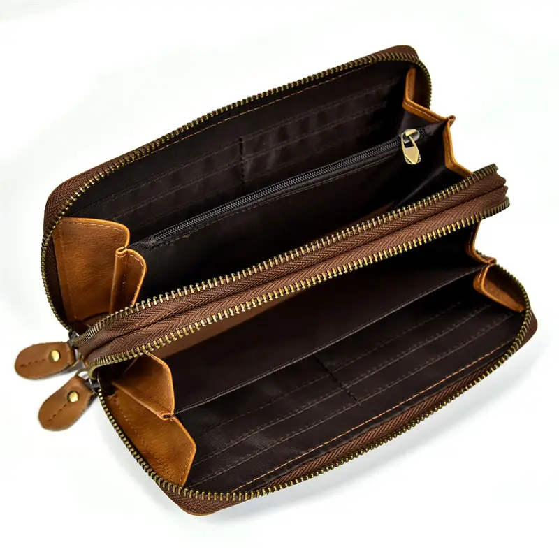 Leather long wallet with zipper, genuine leather — chobi 35