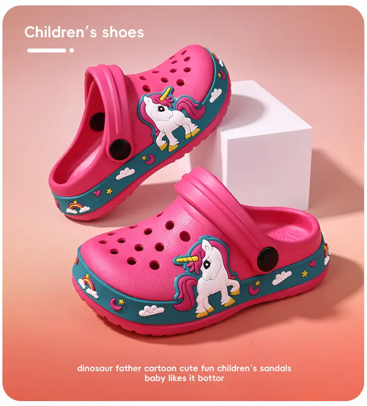 (Wholesale), children's summer Crocs-style slippers for men and women, fashionable beach breathable dinosaur, mule, soft sole, for teenagers — chobi 10
