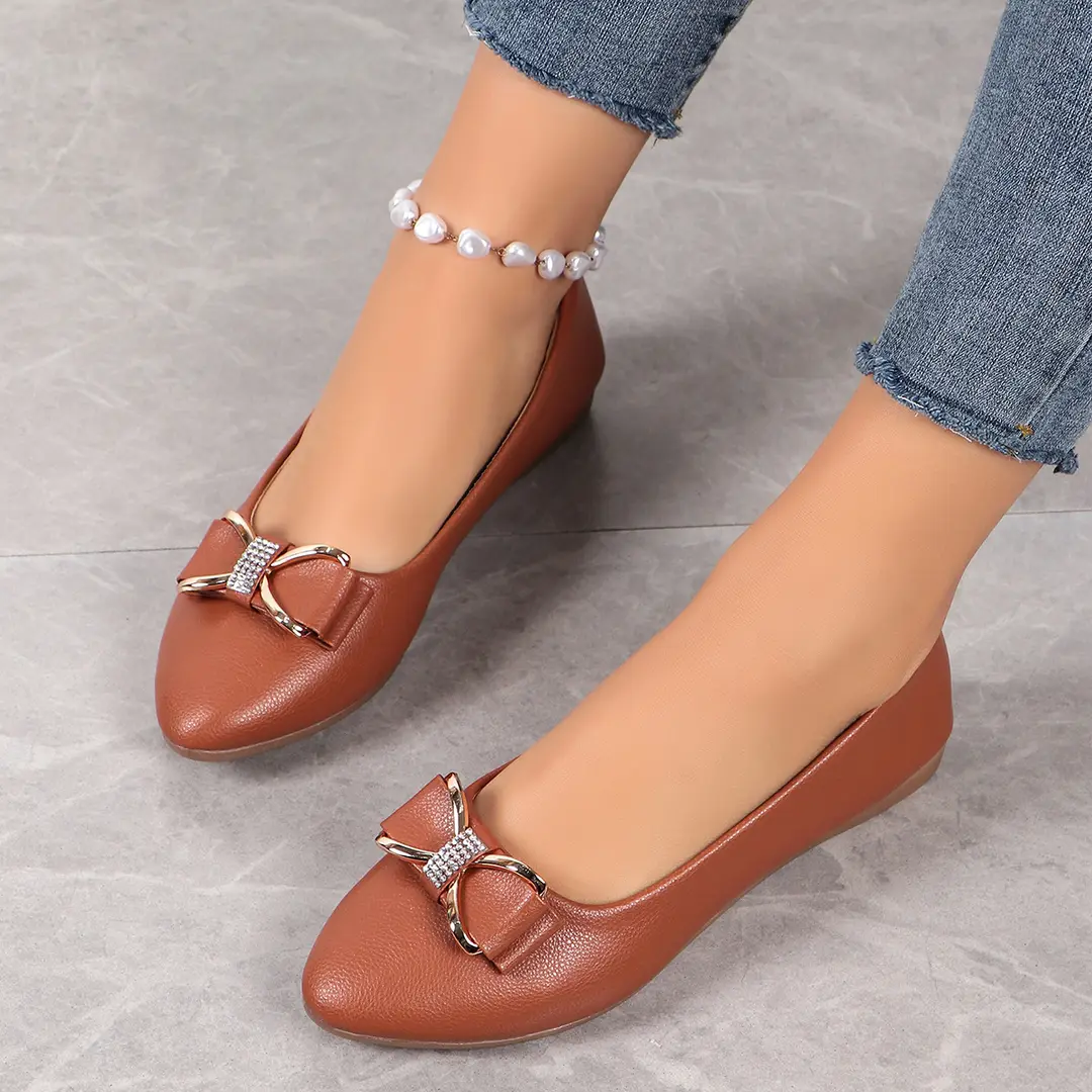 (Cross-border trading), women's shoes wedge heel pointed-toe low-cut with bow, 2024 years, trend of season, plus size, work shoes — chobi 3