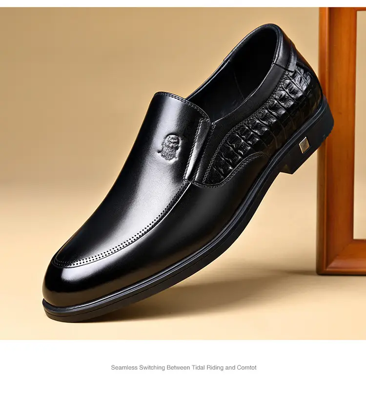 Men's human head, leather casual wedding shoes, crocodile print, genuine leather, cowhide — chobi 14