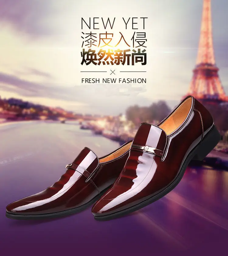 (Cross-border trading), casual men's classic suit jacket, glossy slip-ons made of patent leather, black wedding shoes, plus size — chobi 5