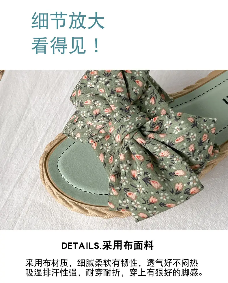 Women's summer fashionable beach footwear with bow, sandals flat, women's slippers, Collection Year 2024, suitable for outdoor wear — chobi 7