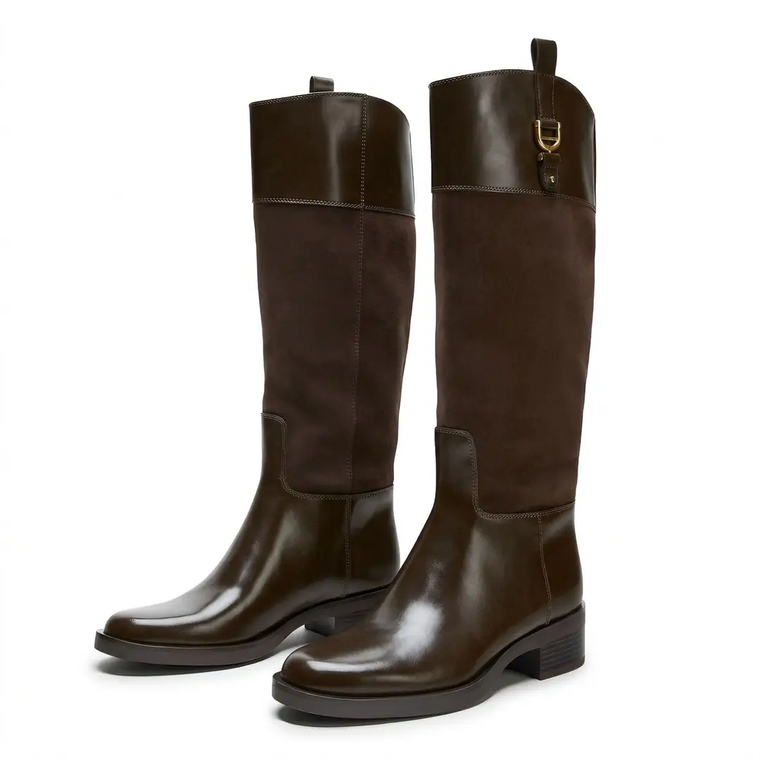 Zara, autumn brown high boots, autumn season 2026, round toe — chobi 2