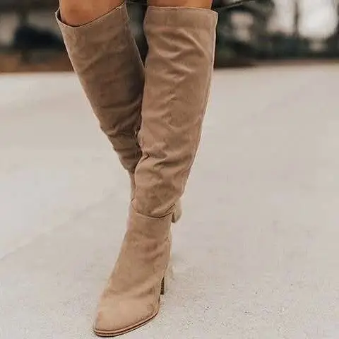 Women over -the -knee boots 2020 autumn and winter new rough heels high -heeled small, lean fluff boots women's side zipper long and winter — chobi 7
