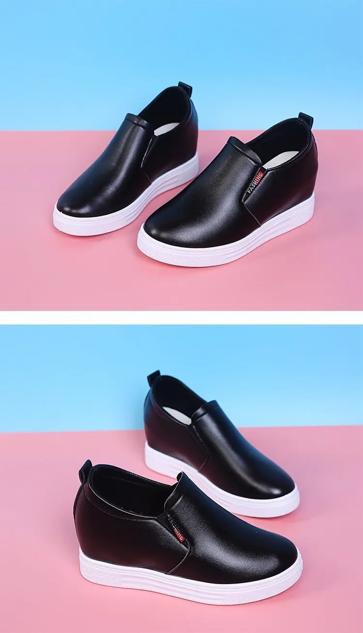 Autumn universal white sneakers with hidden heel wedge heel platform, casual loafers for students — chobi 38