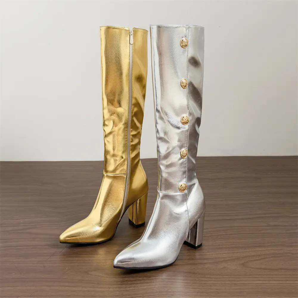 (Cross-border trading), capacious high boots pointed-toe with zipper, wide stable heel, plus size, 32 — chobi 16