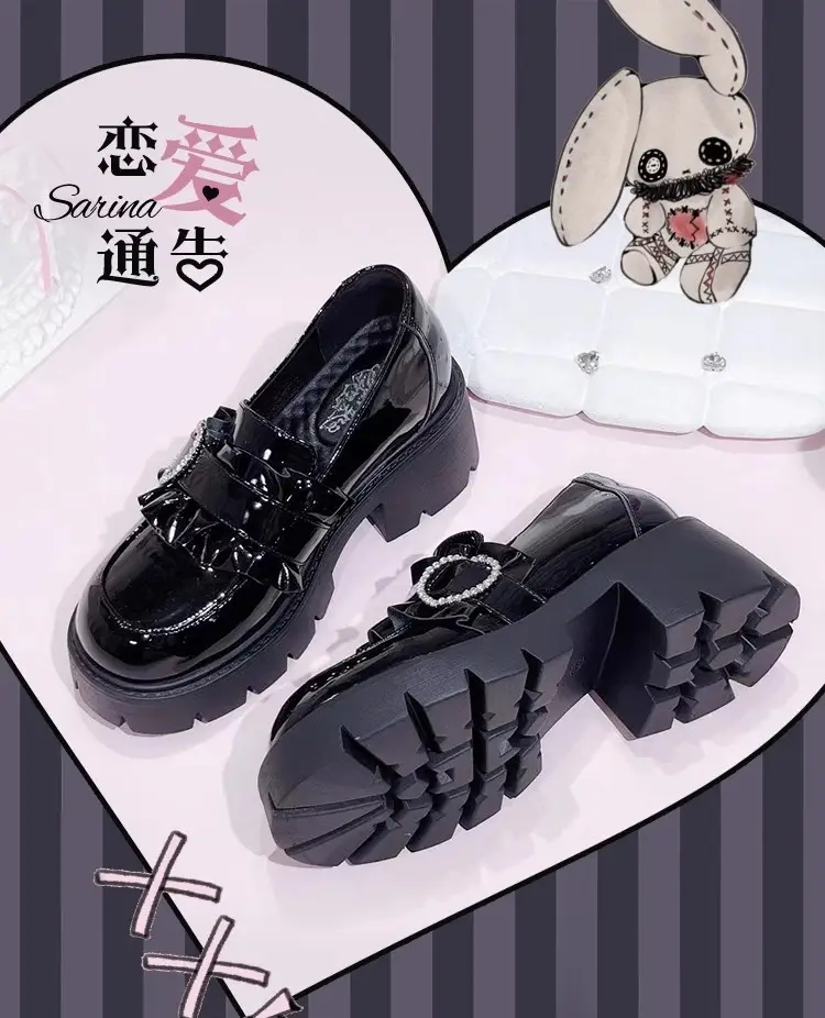 Black Japanese shoes platform heels, Lolita style, JK style (Japanese school style), height increasing, french style — chobi 7