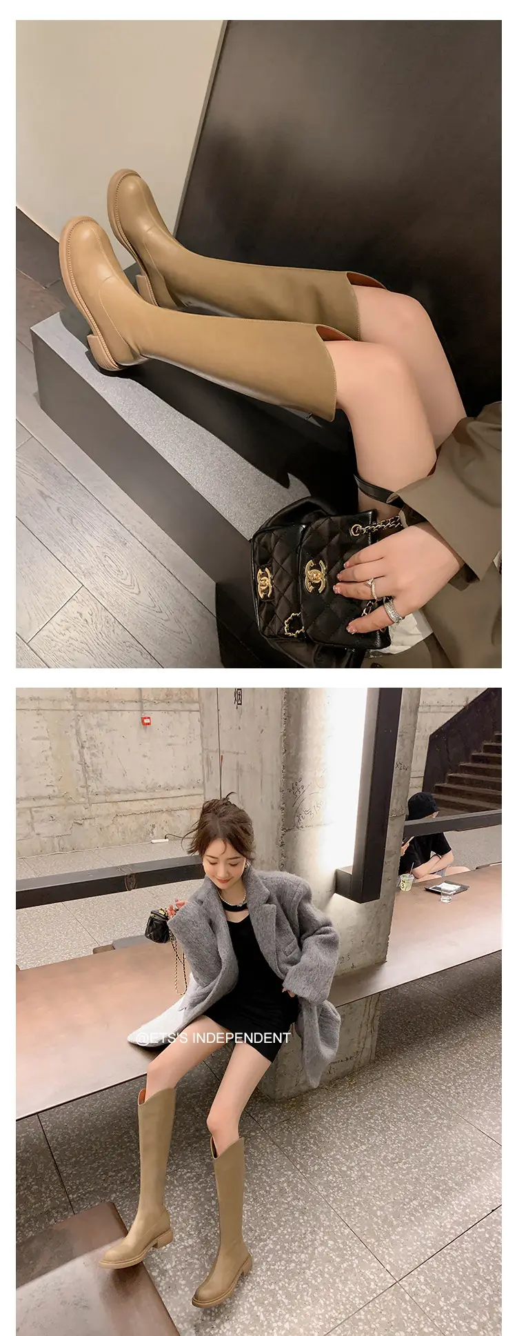 Denim demi-season high boots, visually slimming, genuine leather, 2023 — chobi 24
