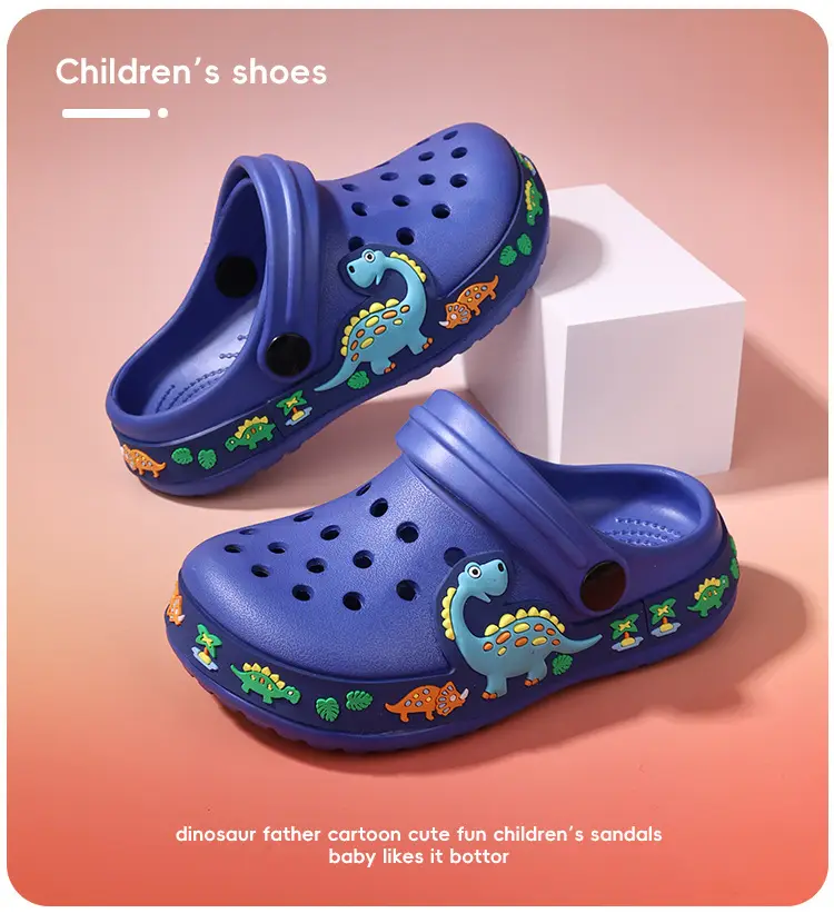 (Wholesale), children's summer Crocs-style slippers for men and women, fashionable beach breathable dinosaur, mule, soft sole, for teenagers — chobi 13