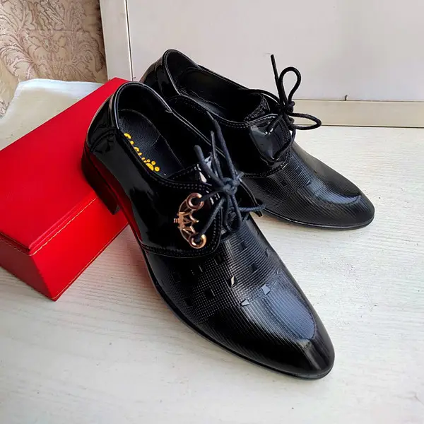 Trend men's demi-season black casual footwear pointed-toe English style, wedding shoes, trend of season, height increasing — chobi 14
