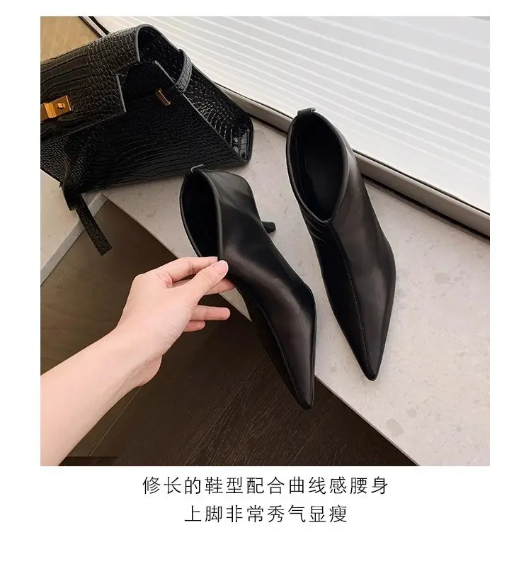 Elegant high heels pointed-toe stiletto heels, universal demi-season low boots, (Physicals), french style — chobi 8