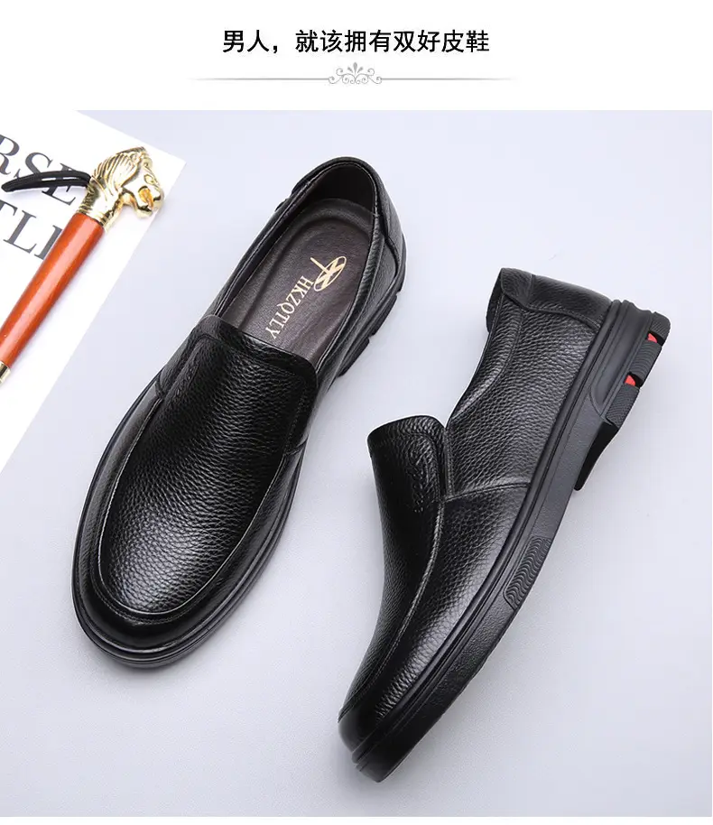 Men's casual summer breathable leather shoes platform, genuine leather, easy to put on, cowhide, for middle age — chobi 22