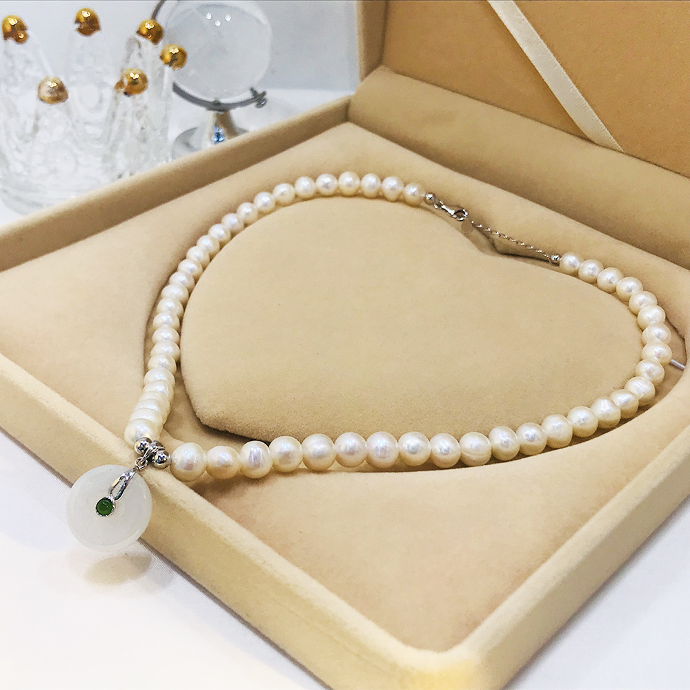 Organic accessory, necklace from pearl, chain, set for mother's day, silver 925 sample, Birthday gift — chobi 20