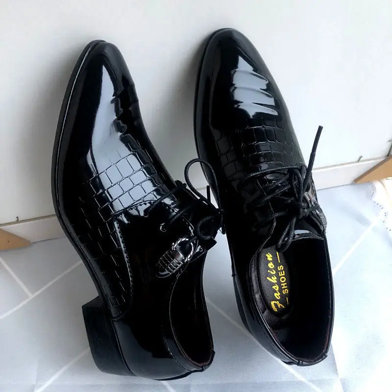 Trend men's demi-season black casual footwear pointed-toe English style, wedding shoes, trend of season, height increasing — chobi 11