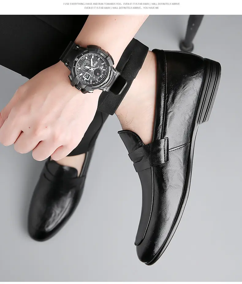 Men's solid color leather fashionable trend short shoes English style for leisure, non-slip sole, easy to put on, Korean style — chobi 13