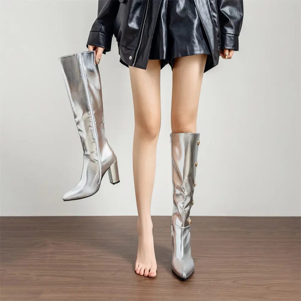 (Cross-border trading), capacious high boots pointed-toe with zipper, wide stable heel, plus size, 32 — chobi 9