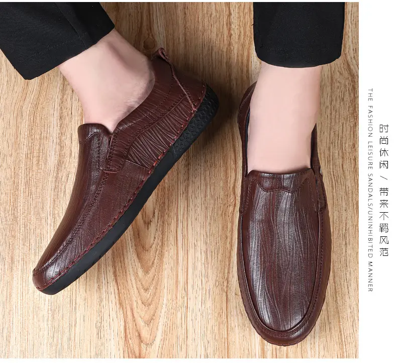 Men's autumn casual leather shoes platform, loafers, plus size, soft sole, cowhide — chobi 22