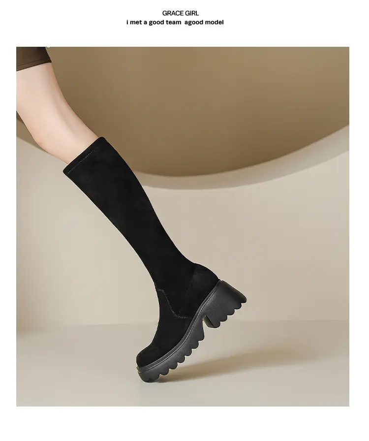 Demi-season elastic high boots platform heels, height increasing — chobi 17