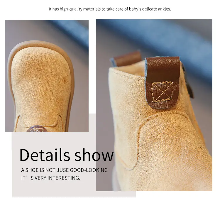 Children's plus velvet Martin boots new winter style girls' versatile Maillard cotton boots British style boys' solid color plus velvet cotton boots — chobi 8