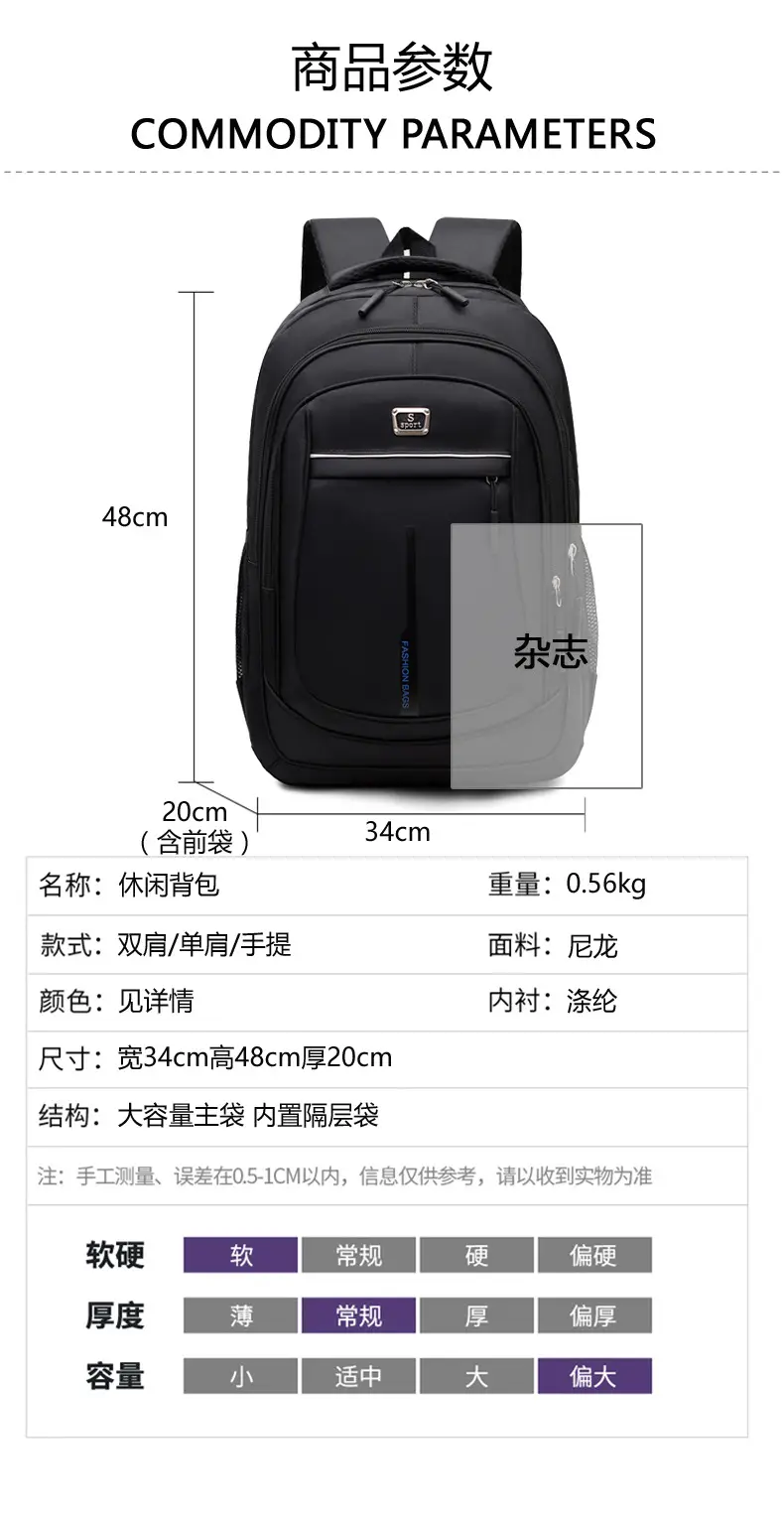 (Cross-border trading), casual backpack, laptop, travel bag, simple and elegant design, business version — chobi 38