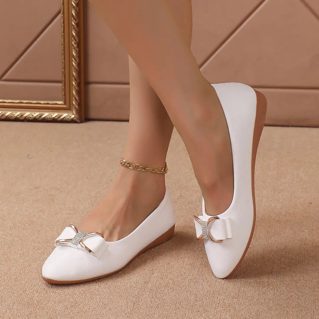 (Cross-border trading), women's shoes wedge heel pointed-toe low-cut with bow, 2024 years, trend of season, plus size, work shoes — chobi 8