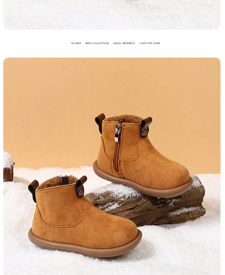 Children's plus velvet Martin boots new winter style girls' versatile Maillard cotton boots British style boys' solid color plus velvet cotton boots — chobi 32