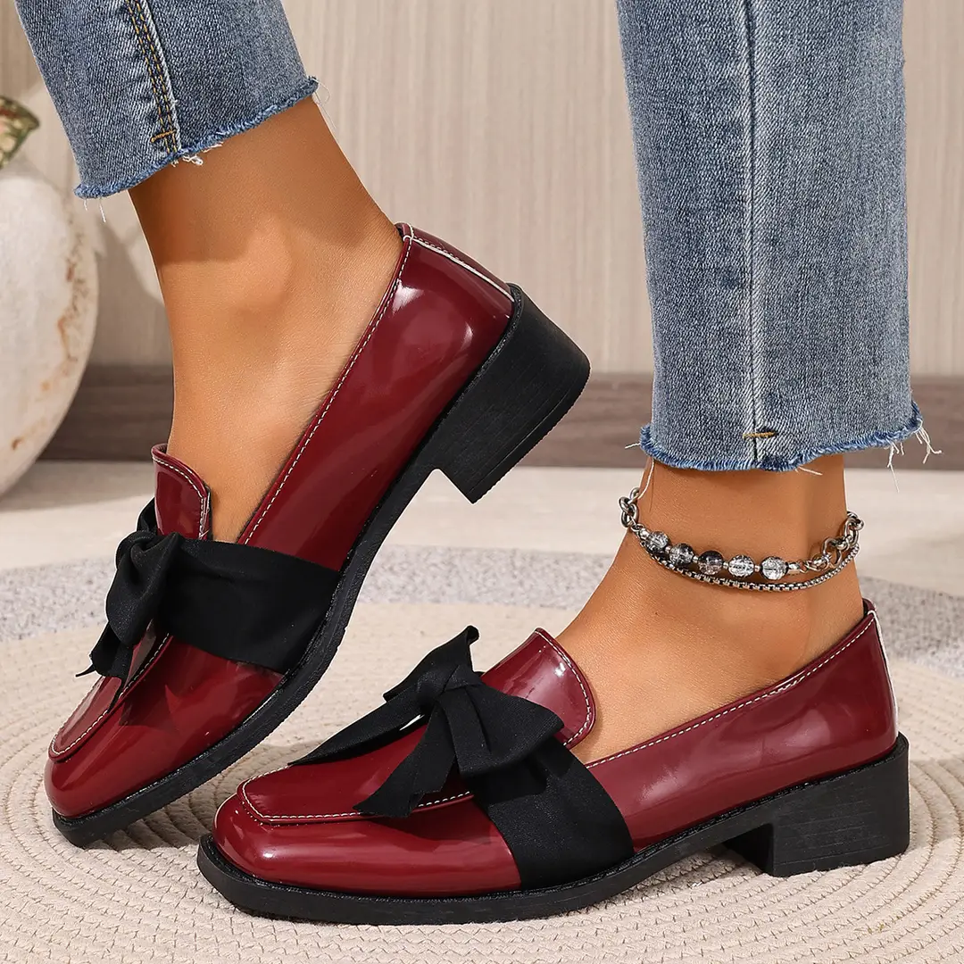 (Cross-border trading), black loafers English style flat with bow, Collection Year 2026, plus size, British style, easy to put on — chobi 10