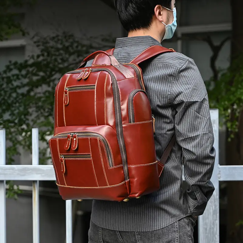 Leather backpack, men's capacious travel bag, one-shoulder bag — chobi 26