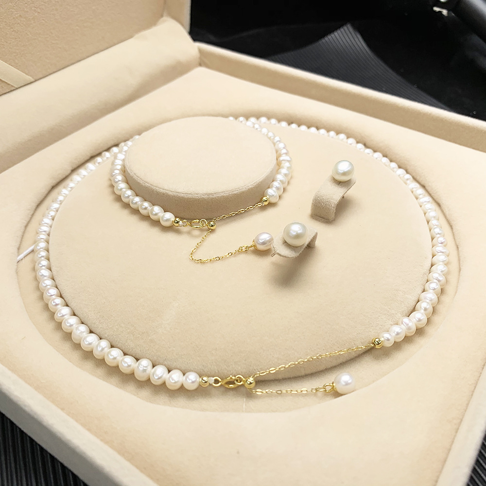 Organic accessory, necklace from pearl, chain, set for mother's day, silver 925 sample, Birthday gift — chobi 8