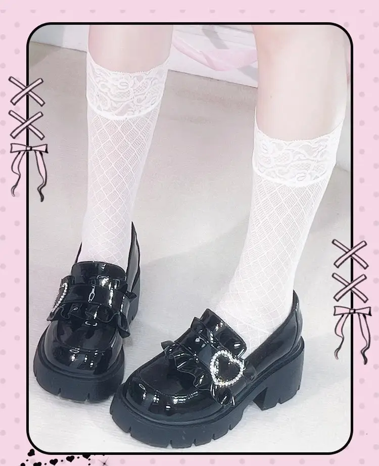 Black Japanese shoes platform heels, Lolita style, JK style (Japanese school style), height increasing, french style — chobi 10