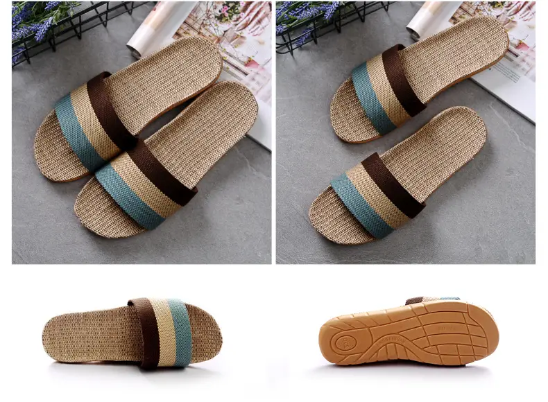 Non-slip summer men's slippers platform for men and women, for beloved, cotton and linen — chobi 12