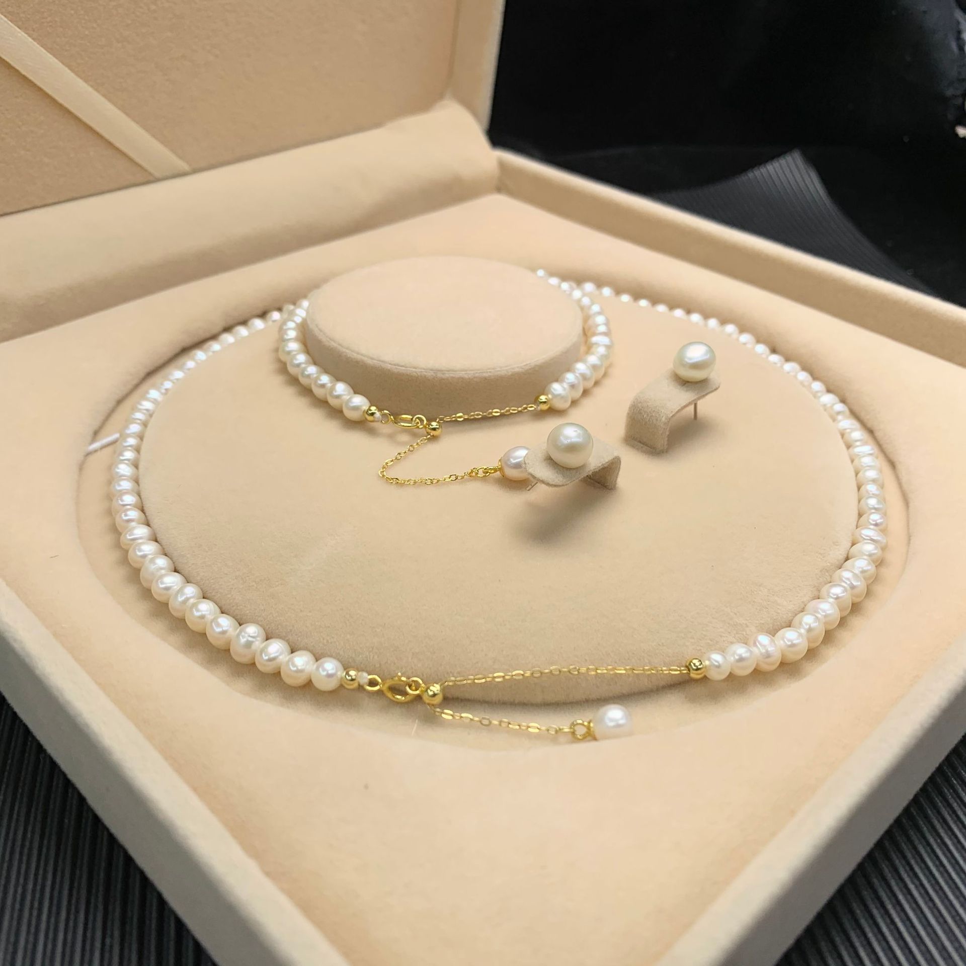 Organic accessory, necklace from pearl, chain, set for mother's day, silver 925 sample, Birthday gift — chobi 10