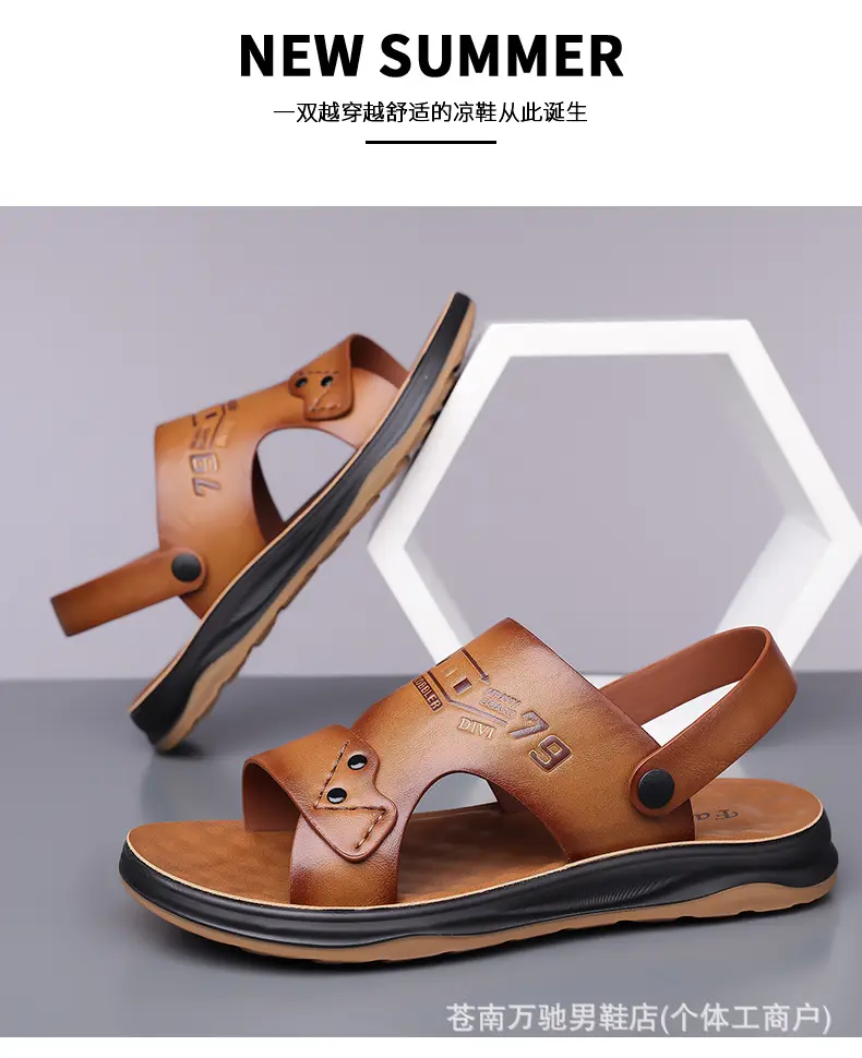 (Wholesale), breathable sandals, summer wear-resistant beach footwear for leisure, non-slip slippers, genuine leather — chobi 18