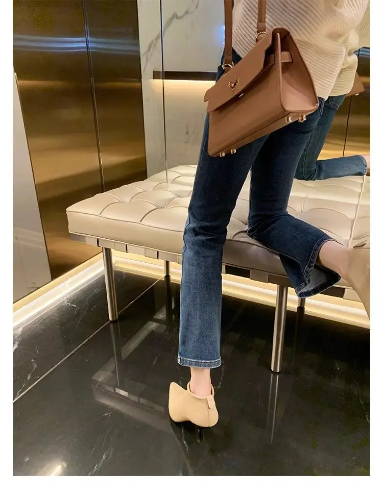 Elegant high heels pointed-toe stiletto heels, universal demi-season low boots, (Physicals), french style — chobi 18