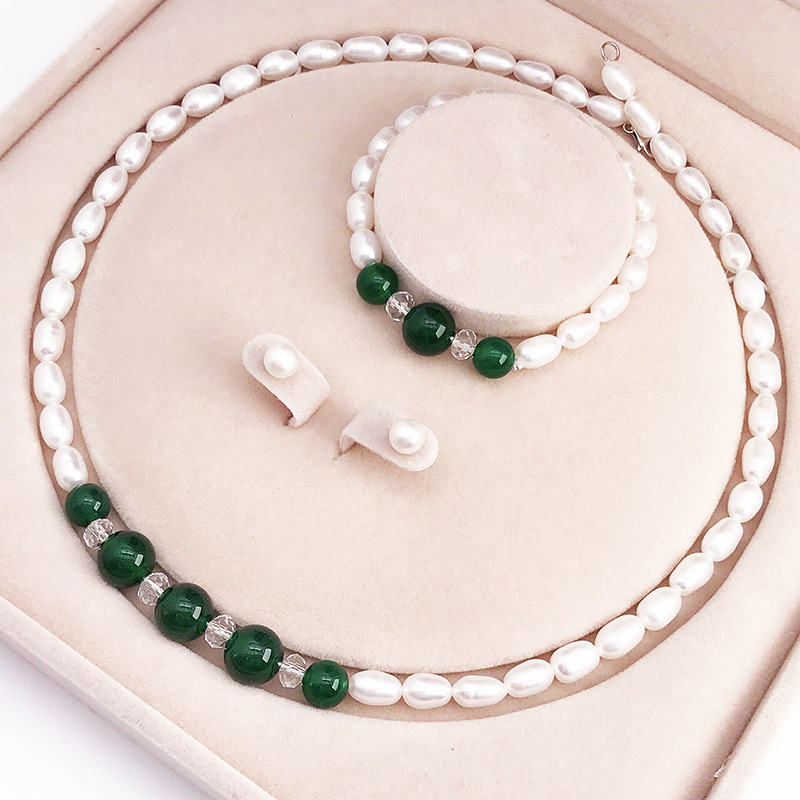 Organic accessory, necklace from pearl, chain, set for mother's day, silver 925 sample, Birthday gift — chobi 31