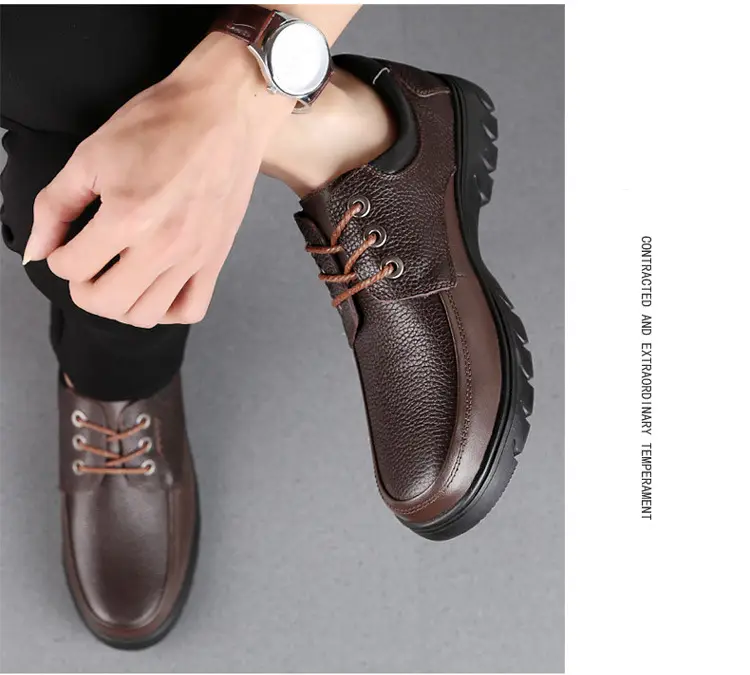 Leather demi-season shoes, men's casual casual footwear, for middle age, Korean style, soft sole — chobi 5