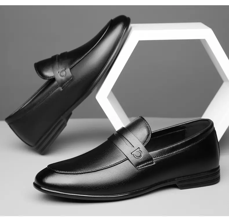 Men's solid color leather fashionable trend short shoes English style for leisure, non-slip sole, easy to put on, Korean style — chobi 5