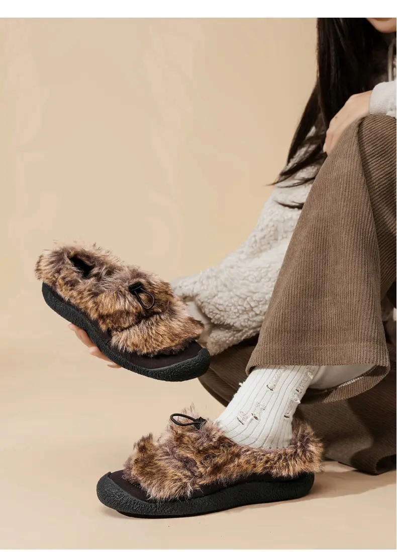 Women's shoes with soft soles and the same style as Cohen's sheep's hoof women's cotton shoes to keep warm and fall and winter new outdoor furry shoes — chobi 15