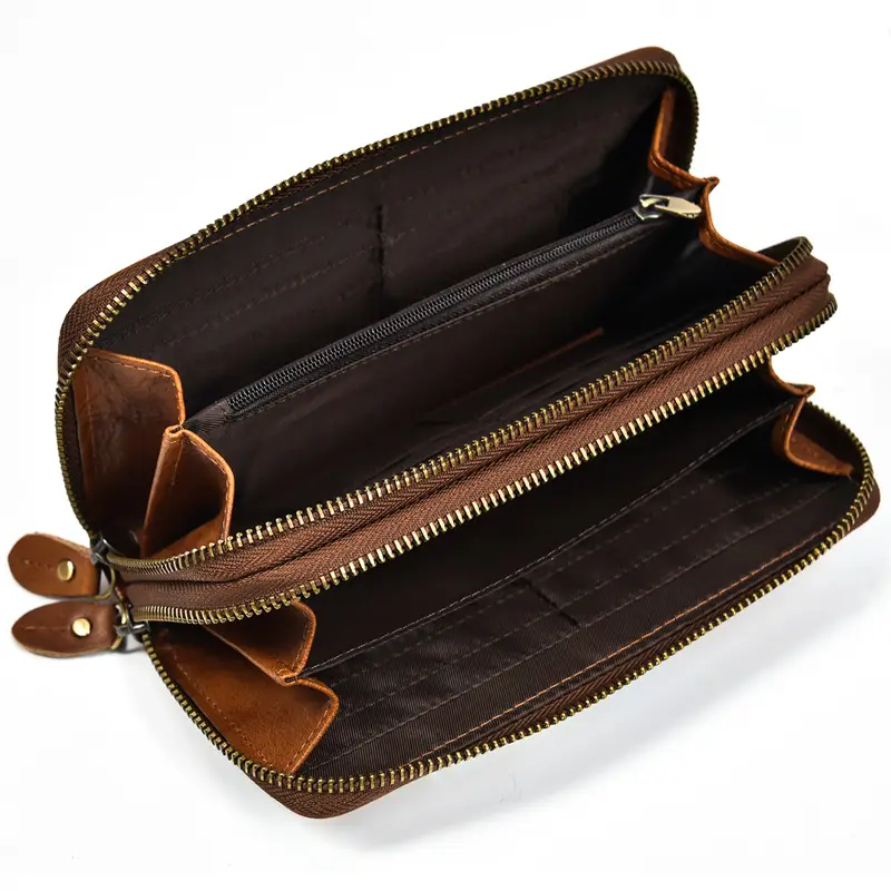 Leather long wallet with zipper, genuine leather — chobi 26