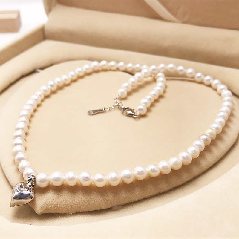 Organic accessory, necklace from pearl, chain, set for mother's day, silver 925 sample, Birthday gift — chobi 14