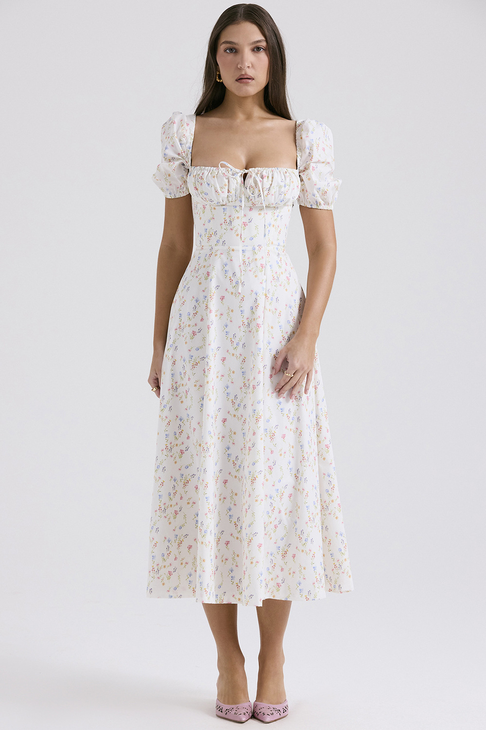Elegant fashionable dress, skirt, high-quality style, french style, lifting effect, floral print — chobi 17