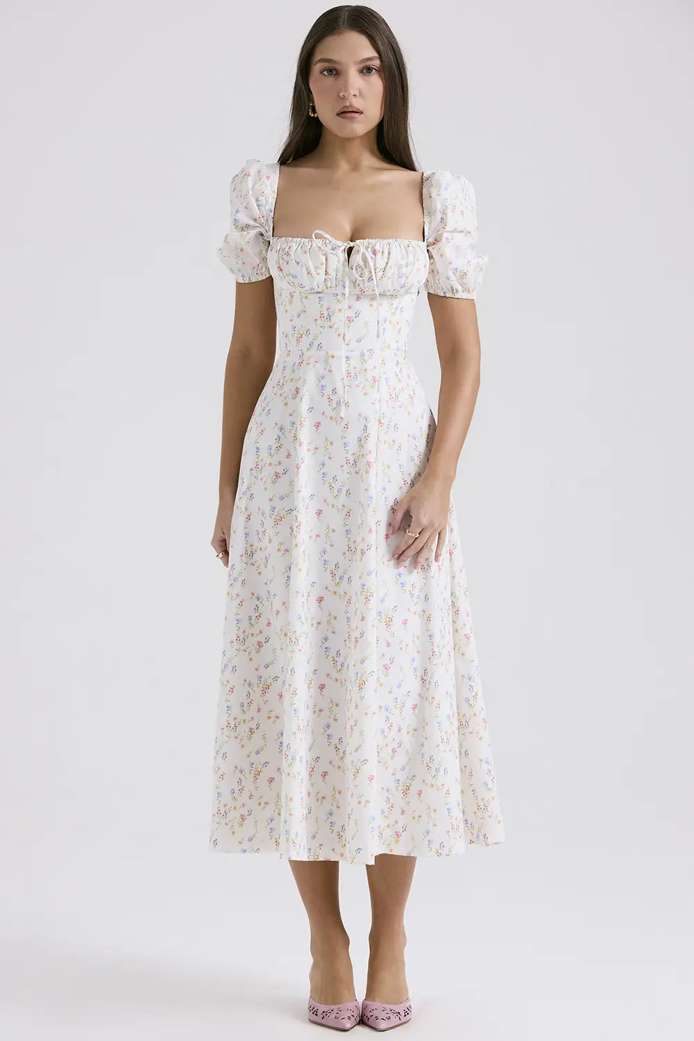 Elegant fashionable dress, skirt, high-quality style, french style, lifting effect, floral print — chobi 17