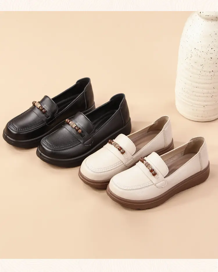 Loafers made of soft leather platform, retro “mom shoes”, shoes flat, Collection Year 2026, soft sole, easy to put on — chobi 19